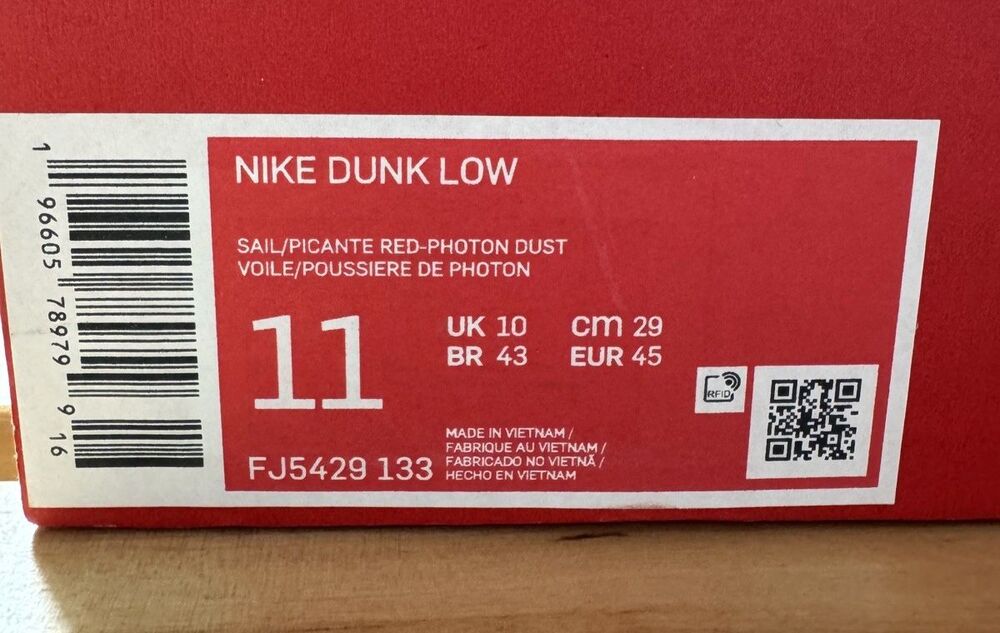 Nike Men's Dunk Low  "Athletic Department" in Sail/Picante Red - Picture 8 of 12